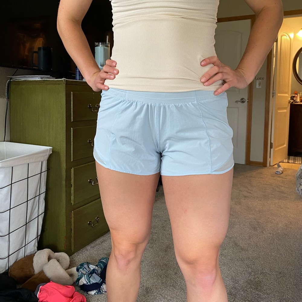 Baby blue lulu lemon running shorts size 8